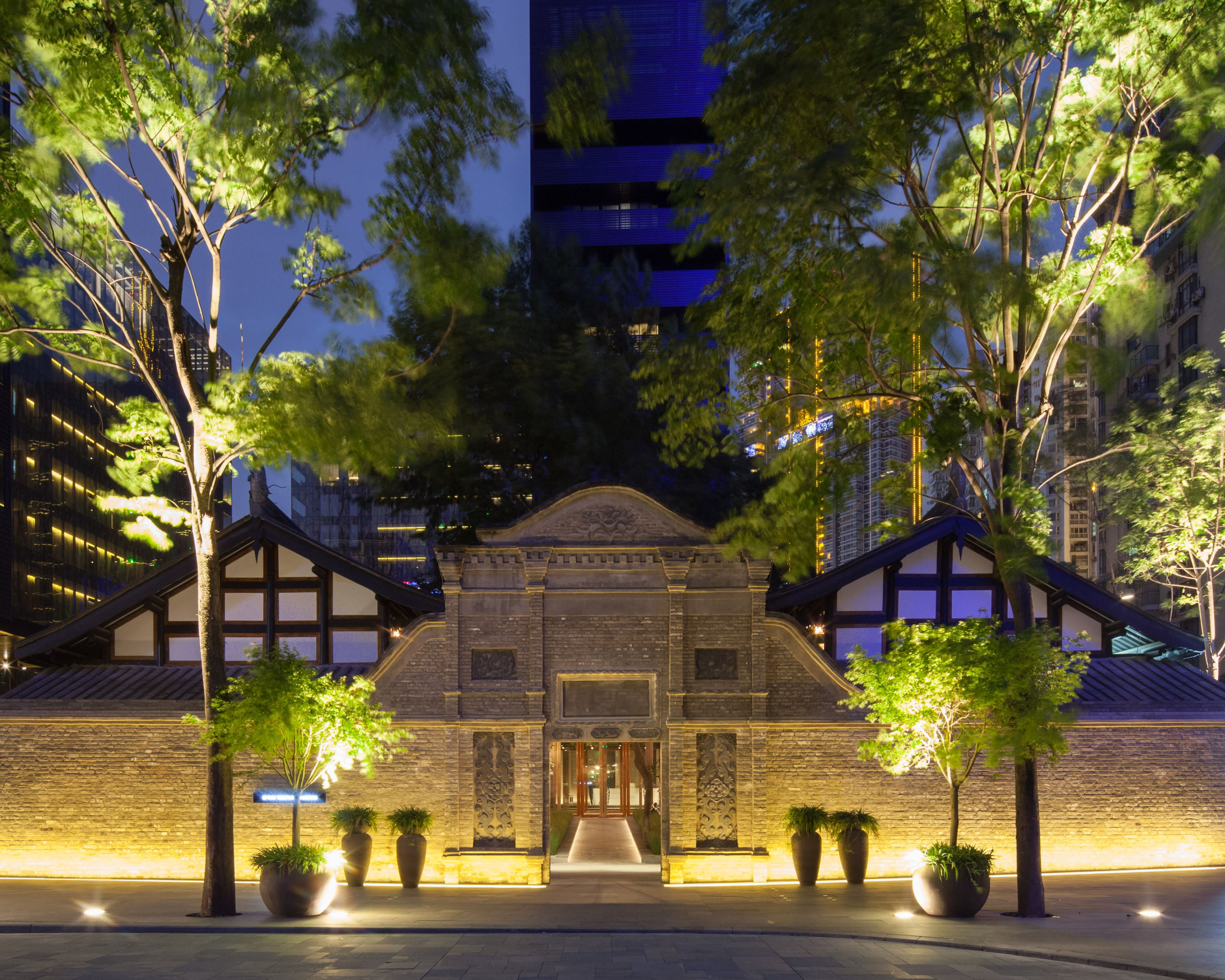 Night shot of The Temple House